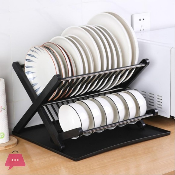 Folding Dish Drainer Rack Water Tray Space-Saving Kitchen Drying Organizer for Plates and Bowls