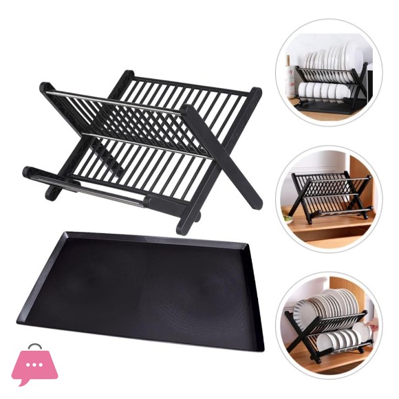Folding Dish Drainer Rack Water Tray Space-Saving Kitchen Drying Organizer for Plates and Bowls