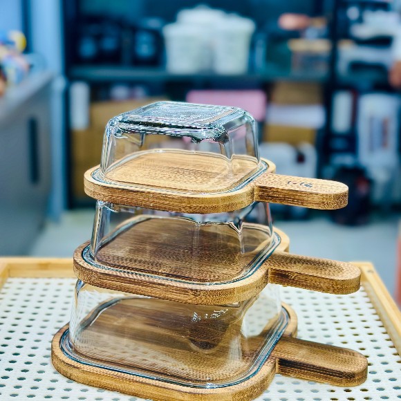 Glass Dish with Lid Bamboo Serving Platter