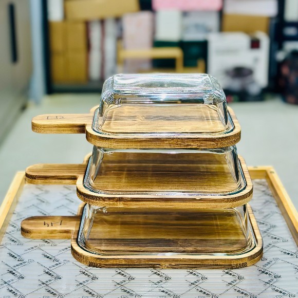 Glass Dish with Lid Bamboo Serving Platter
