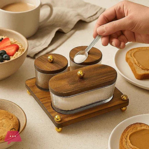 Glass Jar Set with Lid and Bamboo Tray