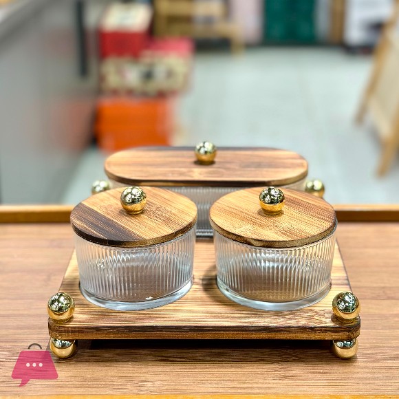 Glass Jar Set with Lid and Bamboo Tray