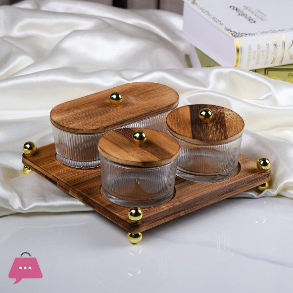 Glass Jar Set with Lid and Bamboo Tray