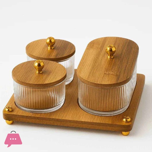 Glass Jar Set with Lid and Bamboo Tray