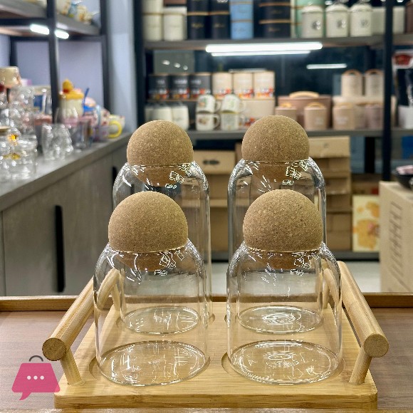Glass Jar with Ball Cork Lid Decorative Round Jars with Stand