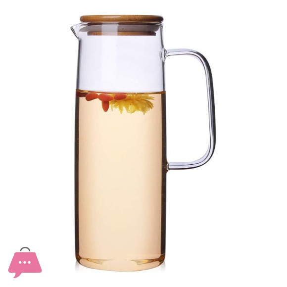 Glass Water Carafe with Bamboo Lid 1500ml Glass Water Pitcher Heat Resistant Glass Water Jug Bottle for Water Milk Juice Iced Tea