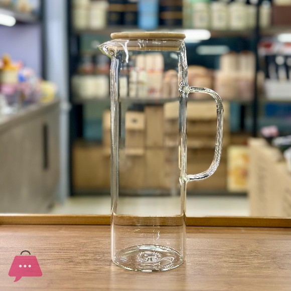 Glass Water Carafe with Bamboo Lid 1500ml Glass Water Pitcher Heat Resistant Glass Water Jug Bottle for Water Milk Juice Iced Tea