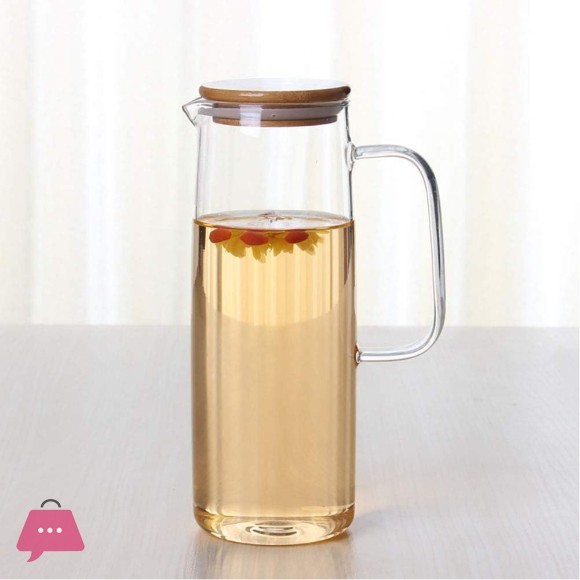 Glass Water Carafe with Bamboo Lid 1500ml Glass Water Pitcher Heat Resistant Glass Water Jug Bottle for Water Milk Juice Iced Tea