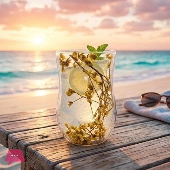 GlassCave Premium Double Wall Dried Flower Glass Tea & Coffee Mug 1Pcs