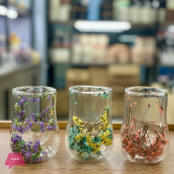 GlassCave Premium Double Wall Dried Flower Glass Tea & Coffee Mug 1Pcs