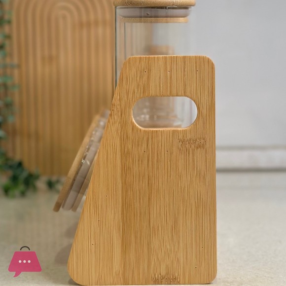 8Pcs Glass Jar Set with Wooden Lids and Stand