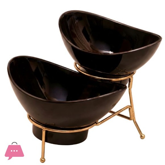 KING 2Pcs Black Melamine Lotus Set 1Medium/1Small With Golden Stand KT117