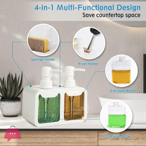 Kitchen Soap Dispenser Set, with Hand and Dish Soap, Sponge Caddy and Brush Holder 4-in-1
