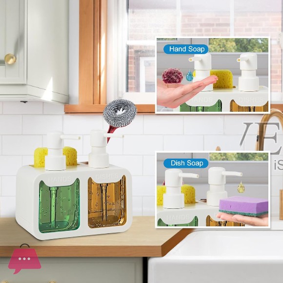 Kitchen Soap Dispenser Set, with Hand and Dish Soap, Sponge Caddy and Brush Holder 4-in-1