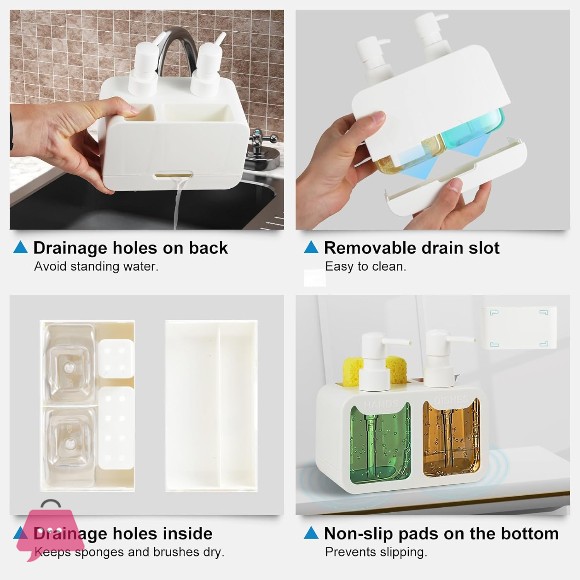Kitchen Soap Dispenser Set, with Hand and Dish Soap, Sponge Caddy and Brush Holder 4-in-1