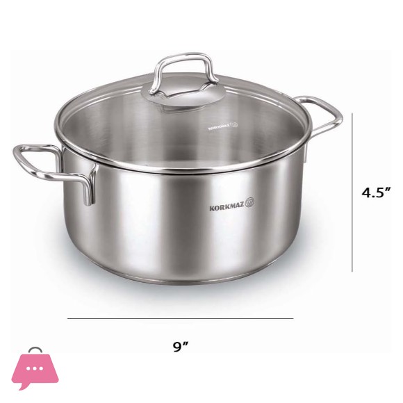 Korkmaz Cooking Pot Perla Casserole, Stainless Steel 22X11cm 4.0L - A1656 - Turkey Made