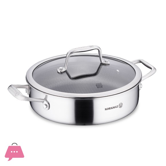 Korkmaz Honeycomb Laser Coated Altima 24x7 cm Short Pot Low Casserole A3874 - Turkey Made
