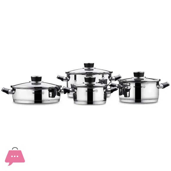 Korkmaz Pera 8 Piece Cookware Set 18/10 Stainless Steel Waterless Cook Induction Safe
