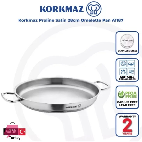 Korkmaz Stainless Steel Omelette Pan 28 cm - A1187