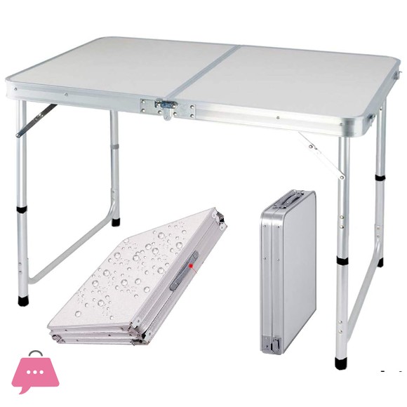 Aluminium Lightweight Folding Table 120cm 4ft Height Adjustable 3 Settings Camping Picnic BBQ w/Carry Handle