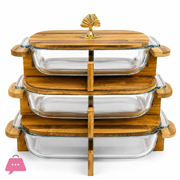 Luxury Glass Serving Dish with Bamboo Lid & Wooden Stand