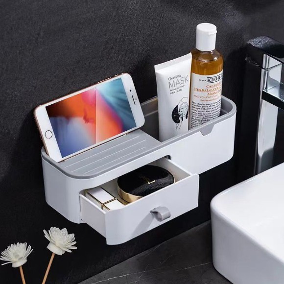 Luxury Wall-Mounted Cosmetic Organizer Shelf with Drawer Modern Bathroom & Vanity Storage
