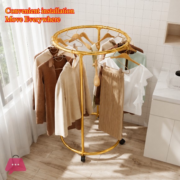 Multifunctional Rotating Circular Drying Rack With Floor Mounted Wheels