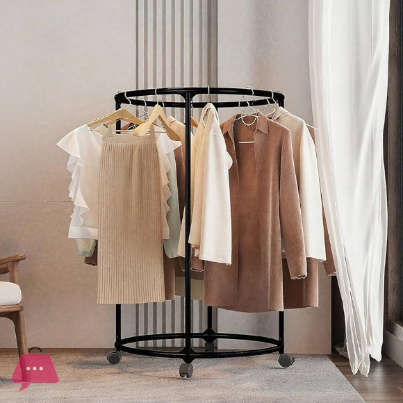 Multifunctional Rotating Circular Drying Rack With Floor Mounted Wheels