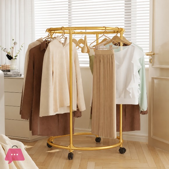 Multifunctional Rotating Circular Drying Rack With Floor Mounted Wheels