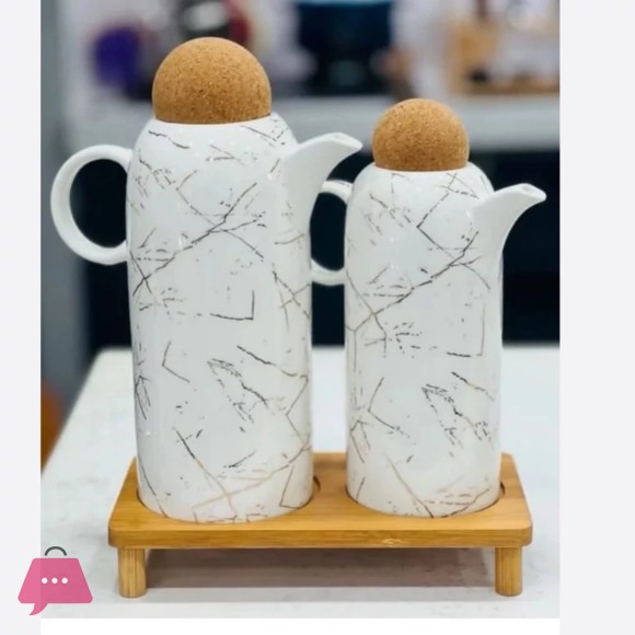Marble Design Ceramic Wooden Lid and Bamboo Stand Oil Bottle