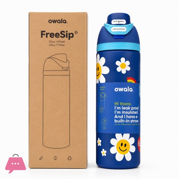 Owala Daisy & Bear wiggle FreeSip Insulated Stainless Steel Water Bottle 32oz