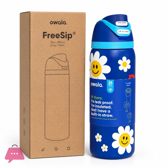 Owala Daisy & Bear wiggle FreeSip Insulated Stainless Steel Water Bottle 32oz