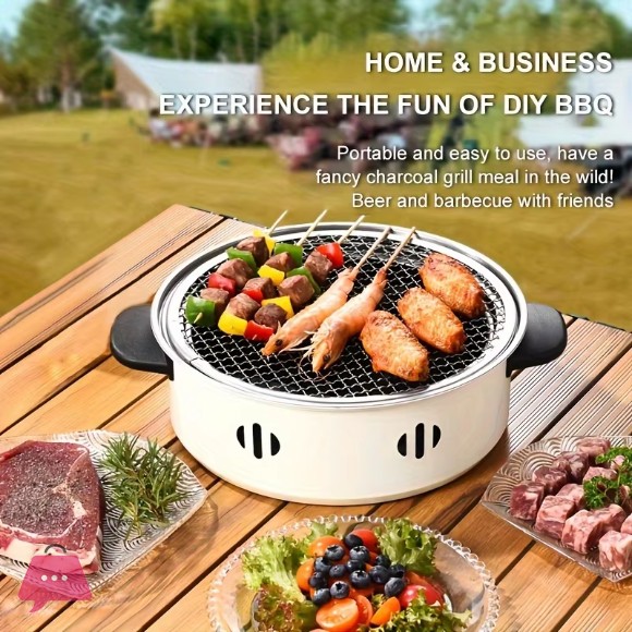 Portable Barbecue Stove Round Stainless Steel Detachable Smokeless Charcoal Grill