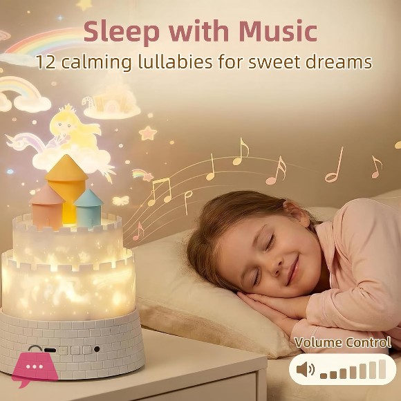 Princess Night Light for Kids - 360 Rotating Star Projector with 12 Music & 23 Films, Rechargeable