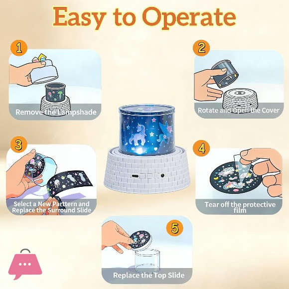 Princess Night Light for Kids - 360 Rotating Star Projector with 12 Music & 23 Films, Rechargeable