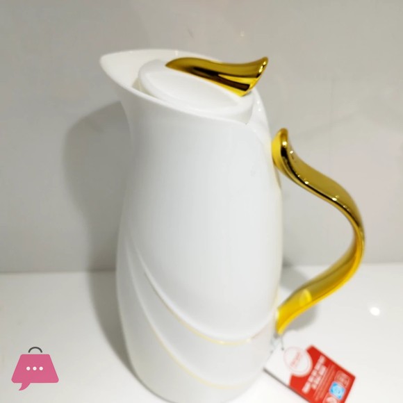 Regal Vacuum Jug 1.0 Liters – Thermal Flask with Glass Liner – Keeps Drinks Hot for 12 Hours & Cold for 24 Hours – Elegant Golden Design
