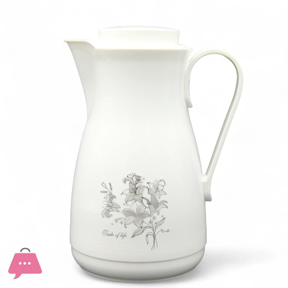 Regal Vacuum Jug 1.0 Liters – Thermal Flask with Glass Liner – Keeps Drinks Hot for 12 Hours & Cold for 24 Hours – Elegant Floral Design – Model REK