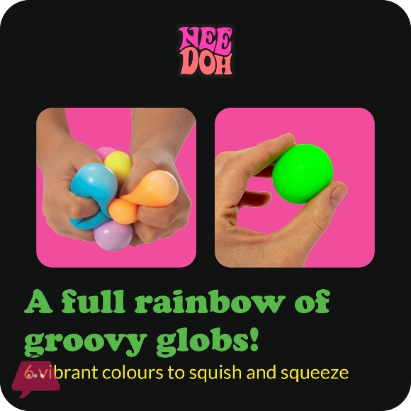 Schylling NeeDoh Rainboh Teenie - Sensory Squeeze Toy - Contains 6 Mini Groovy Globs - 1.5 Inch Wide - Multicolored