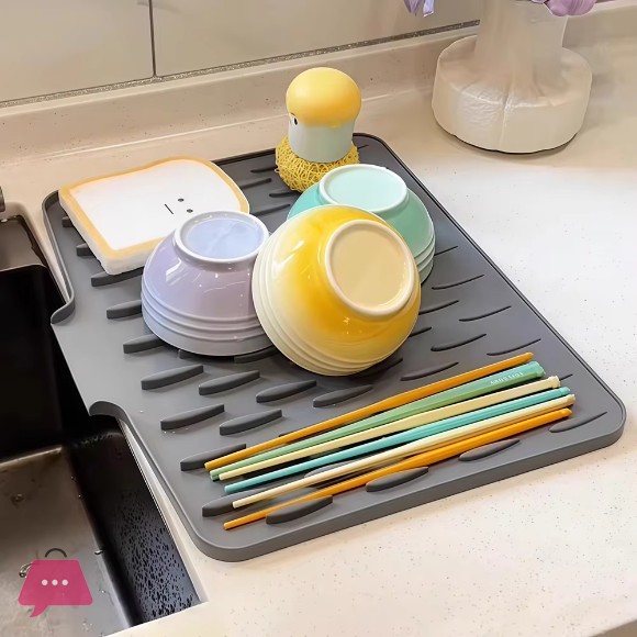 Silicone Sink Drain Mat Kitchen Dish Drain Drying Mat - Large