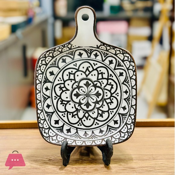 Boho Square Platter with Handle 6.6 inches