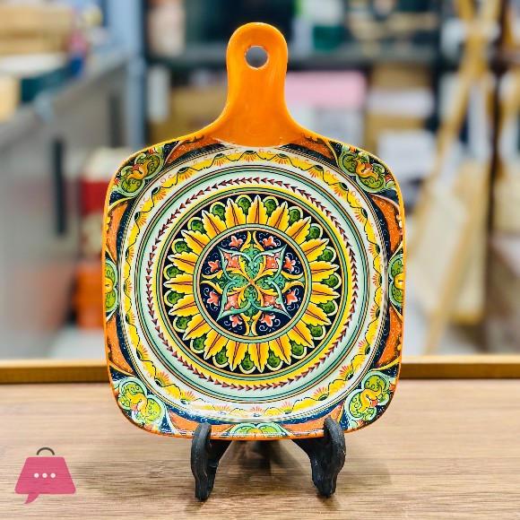 Boho Square Platter with Handle 6.6 inches