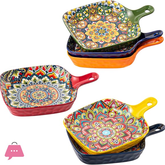 Boho Square Platter with Handle 6.6 inches