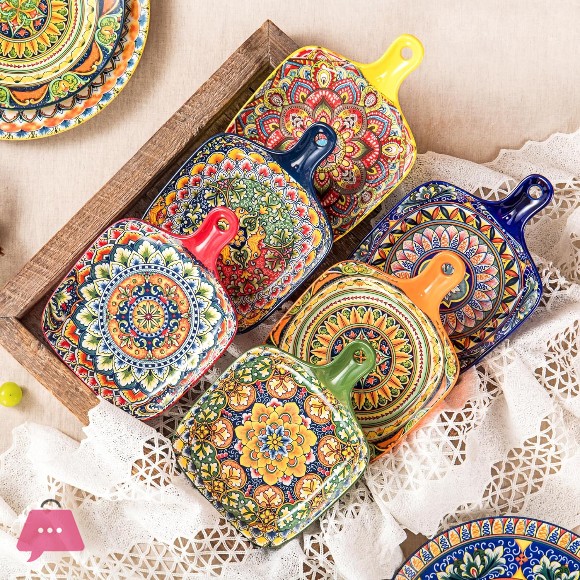 Boho Square Platter with Handle 6.6 inches