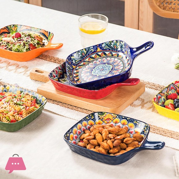 Boho Square Platter with Handle 6.6 inches