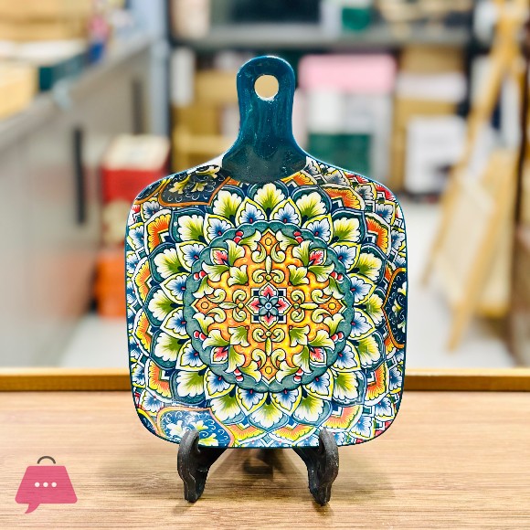 Boho Square Platter with Handle 6.6 inches