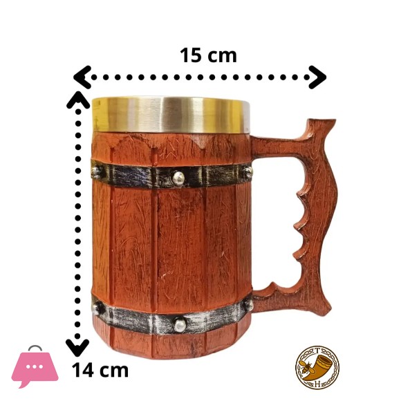 Vintage Wooden Barrel Beer Mug Stainless Steel Lined Resin Tankard 500Ml
