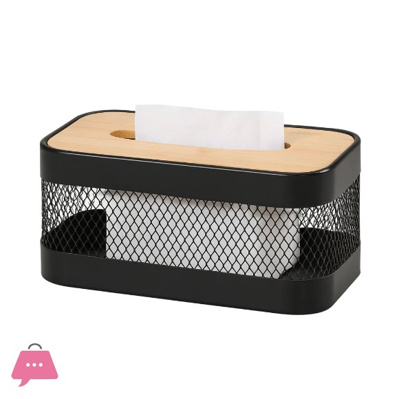 Top Grade Mesh Wire Metal Tisse Box Wood Top