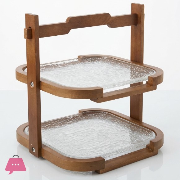 2 & 3 Tier Glass Dessert Holder with Wooden Base