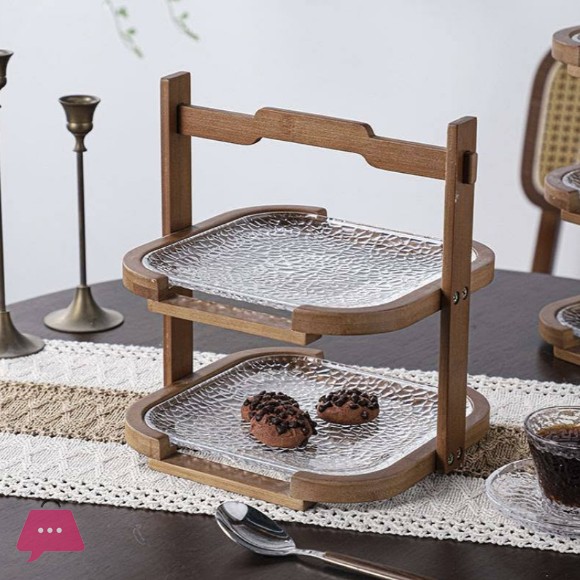 2 & 3 Tier Glass Dessert Holder with Wooden Base