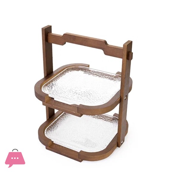 2 & 3 Tier Glass Dessert Holder with Wooden Base